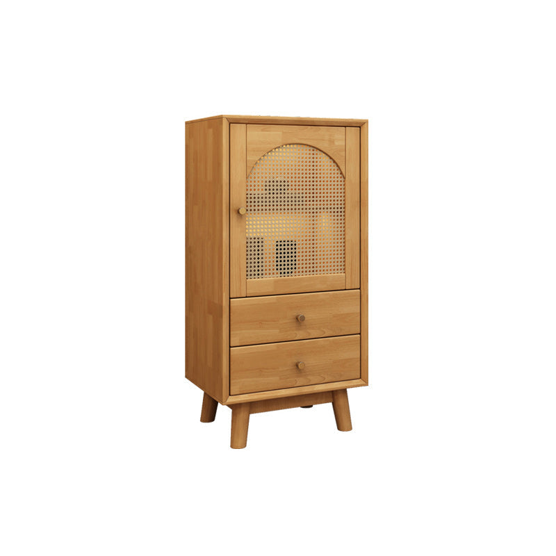 Rubberwood Accent Cabinet Modern Glass Paned Cabinet with Drawers 20"L x 14"W x 37"H Natural Wicker & Rattan Clearhalo 'Cabinets & Chests' 'cabinets_chests' 'furn' 'furn_cabinets_chests' 'Furniture' 'Living Room Furniture' 7117576
