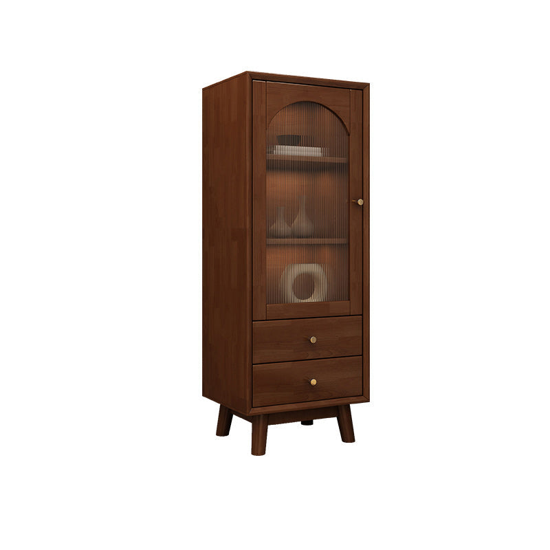 Rubberwood Accent Cabinet Modern Glass Paned Cabinet with Drawers 20"L x 14"W x 47"H Walnut Glass Clearhalo 'Cabinets & Chests' 'cabinets_chests' 'furn' 'furn_cabinets_chests' 'Furniture' 'Living Room Furniture' 7117578