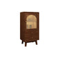 Rubberwood Accent Cabinet Modern Glass Paned Cabinet with Drawers 20"L x 14"W x 37"H Nut-Brown Wicker & Rattan Clearhalo 'Cabinets & Chests' 'cabinets_chests' 'furn' 'furn_cabinets_chests' 'Furniture' 'Living Room Furniture' 7117579