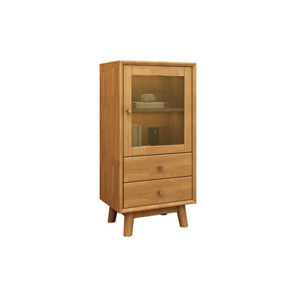 Rubberwood Accent Cabinet Modern Glass Paned Cabinet with Drawers 20"L x 14"W x 37"H Natural Glass Clearhalo 'Cabinets & Chests' 'cabinets_chests' 'furn' 'furn_cabinets_chests' 'Furniture' 'Living Room Furniture' 7117580