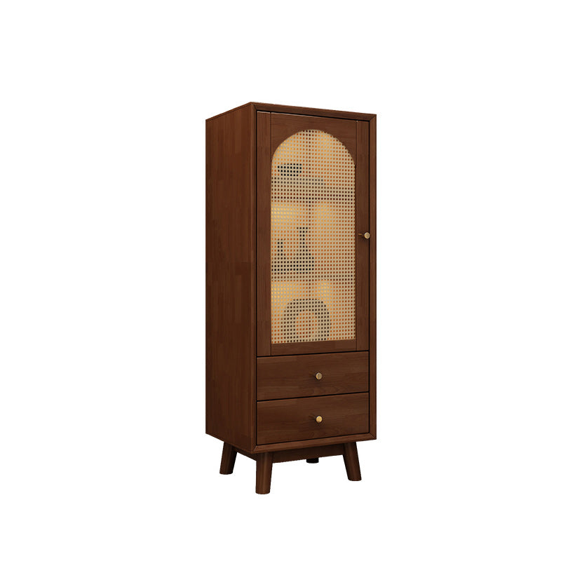 Rubberwood Accent Cabinet Modern Glass Paned Cabinet with Drawers 20"L x 14"W x 47"H Nut-Brown Wicker & Rattan Clearhalo 'Cabinets & Chests' 'cabinets_chests' 'furn' 'furn_cabinets_chests' 'Furniture' 'Living Room Furniture' 7117581
