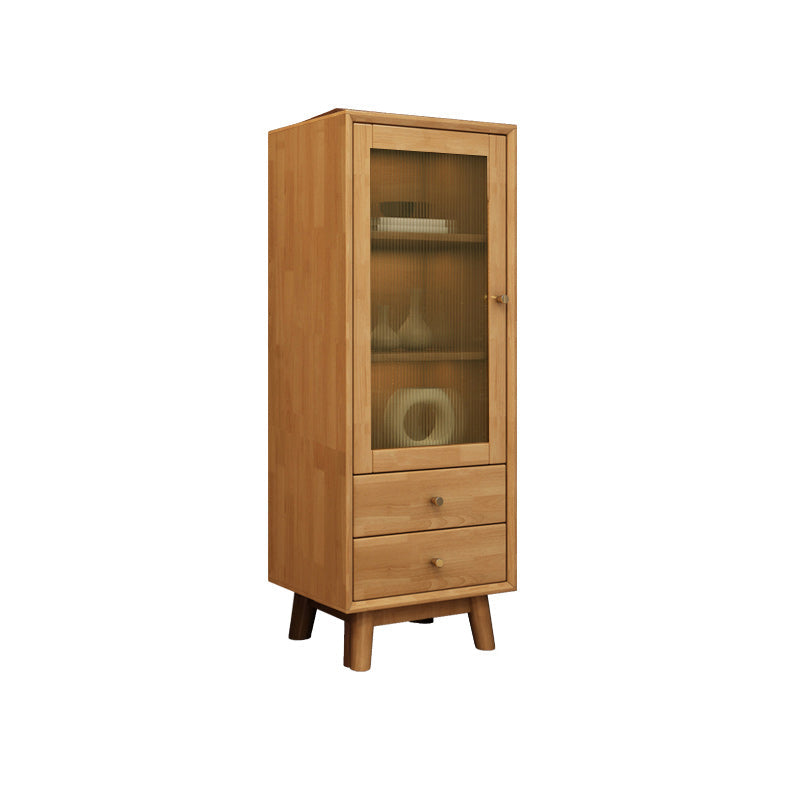 Rubberwood Accent Cabinet Modern Glass Paned Cabinet with Drawers 20"L x 14"W x 47"H Natural Glass Clearhalo 'Cabinets & Chests' 'cabinets_chests' 'furn' 'furn_cabinets_chests' 'Furniture' 'Living Room Furniture' 7117582