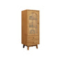 Rubberwood Accent Cabinet Modern Glass Paned Cabinet with Drawers 20"L x 14"W x 47"H Natural Wicker & Rattan Clearhalo 'Cabinets & Chests' 'cabinets_chests' 'furn' 'furn_cabinets_chests' 'Furniture' 'Living Room Furniture' 7117583