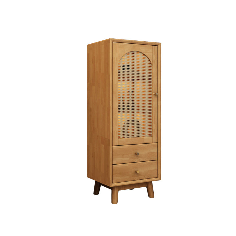 Rubberwood Accent Cabinet Modern Glass Paned Cabinet with Drawers 20"L x 14"W x 47"H Natural Wicker & Rattan Clearhalo 'Cabinets & Chests' 'cabinets_chests' 'furn' 'furn_cabinets_chests' 'Furniture' 'Living Room Furniture' 7117583