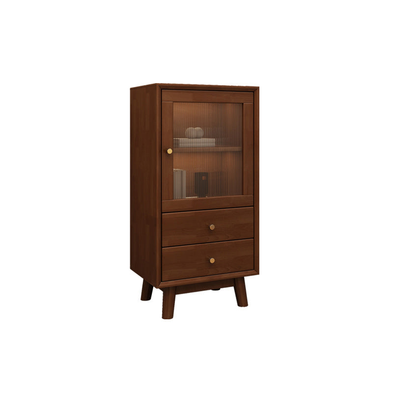Rubberwood Accent Cabinet Modern Glass Paned Cabinet with Drawers 20"L x 14"W x 37"H Nut-Brown Glass Clearhalo 'Cabinets & Chests' 'cabinets_chests' 'furn' 'furn_cabinets_chests' 'Furniture' 'Living Room Furniture' 7117584