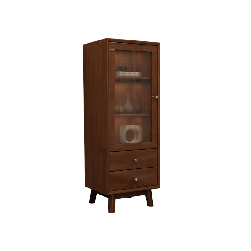 Rubberwood Accent Cabinet Modern Glass Paned Cabinet with Drawers 20"L x 14"W x 47"H Nut-Brown Glass Clearhalo 'Cabinets & Chests' 'cabinets_chests' 'furn' 'furn_cabinets_chests' 'Furniture' 'Living Room Furniture' 7117585