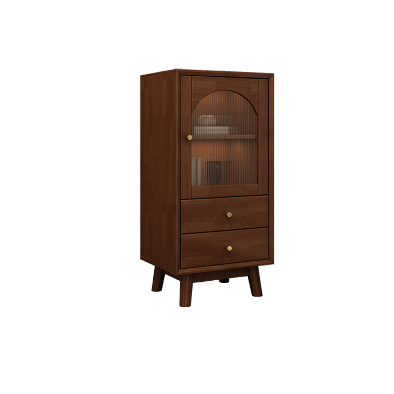 Rubberwood Accent Cabinet Modern Glass Paned Cabinet with Drawers 20"L x 14"W x 37"H Walnut Glass Clearhalo 'Cabinets & Chests' 'cabinets_chests' 'furn' 'furn_cabinets_chests' 'Furniture' 'Living Room Furniture' 7117586