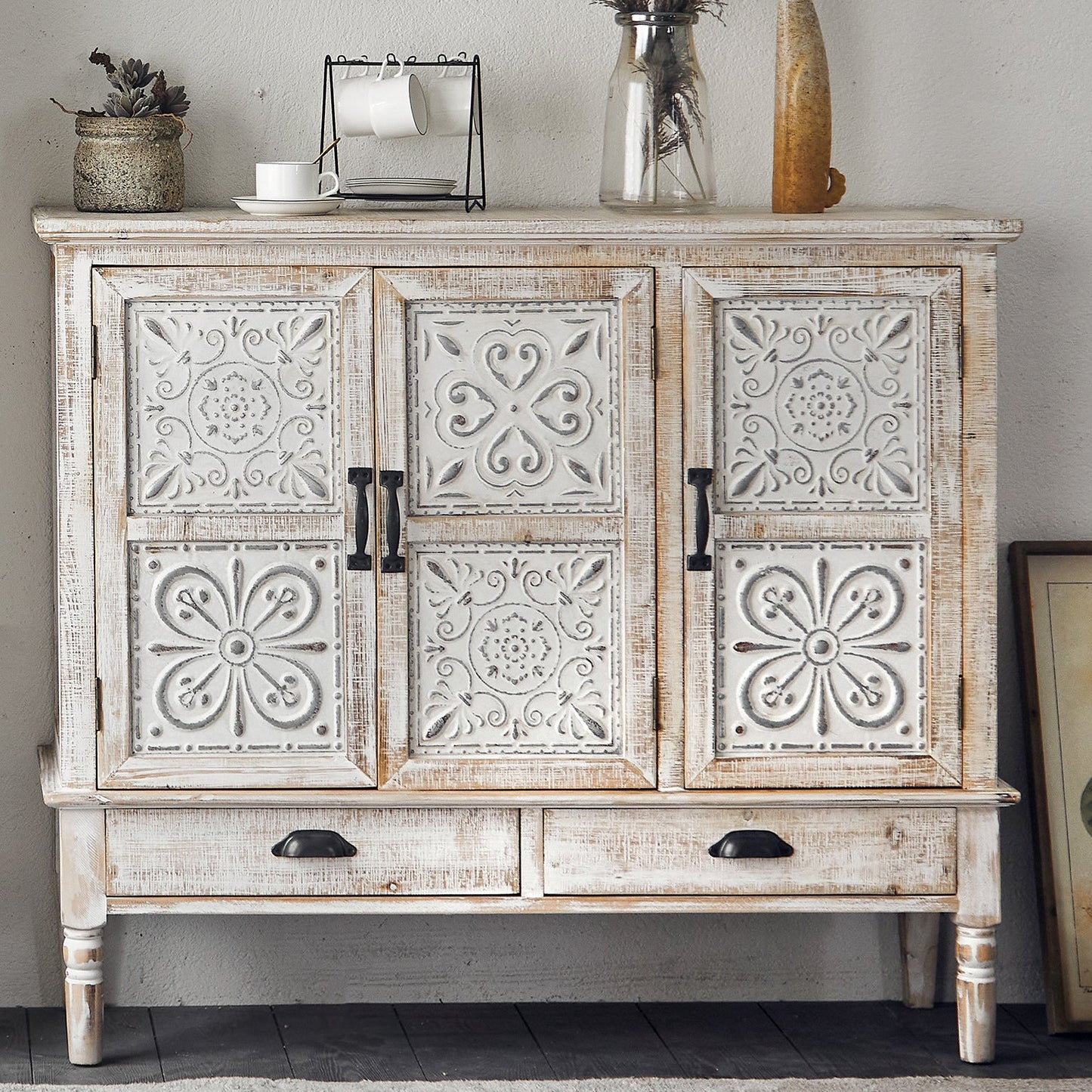 Industrial Stain Resistant Cabinet Distressed Wood Solid Wood Accent Cabinet Clearhalo 'Cabinets & Chests' 'cabinets_chests' 'furn' 'furn_cabinets_chests' 'Furniture' 'Living Room Furniture' 7117640