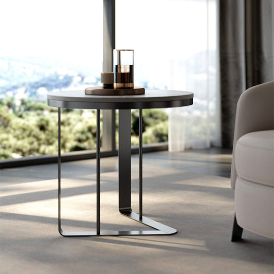 Tavolo laterale in ardesia rotondo della metà del secolo tavolo da piedistallo lussuoso