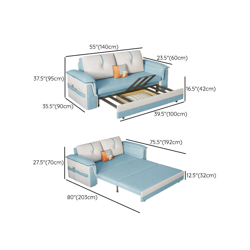 Pillow Back Sleeper Sofa Foldable Square Arms Futon Sleeper Sofa Bed