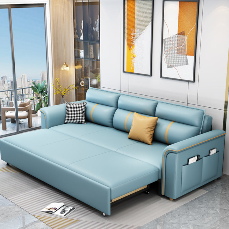 32.67 "Alto Faux Leather Sleeper Nordic Styled Sofa Bed in Blue