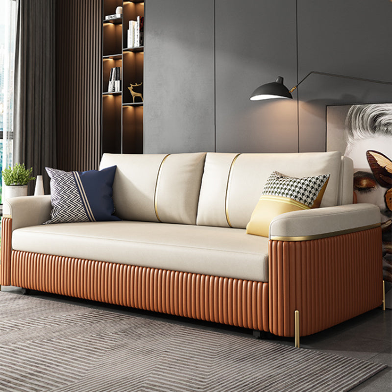Modern Fucice Donno in pelle Sleeter Impietato Braccia quadrata divano letto in arancione