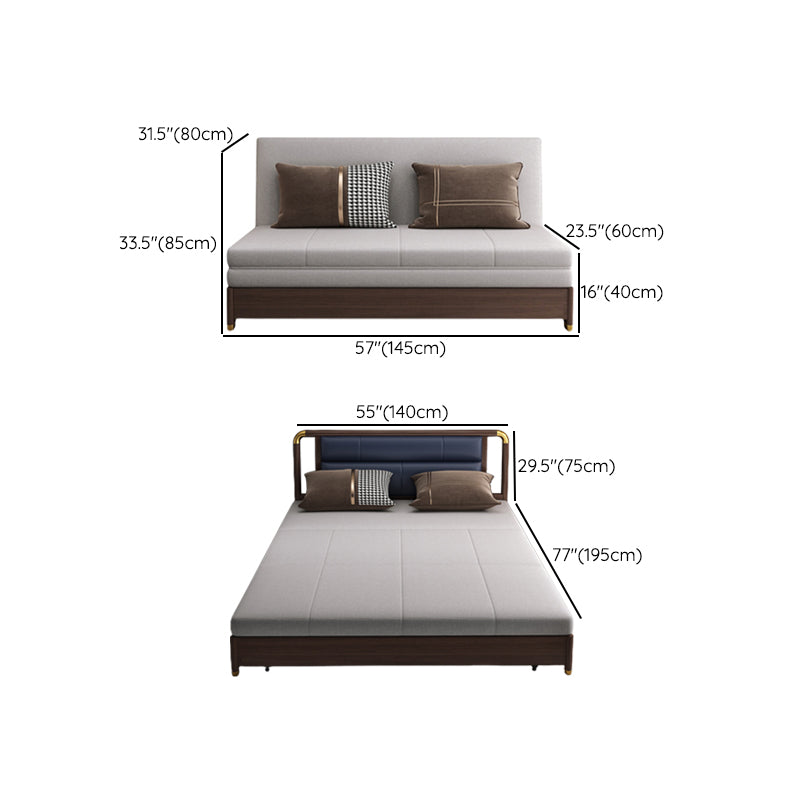 Divano letto in legno in legno massiccio di divano di lino convertibile in grigio