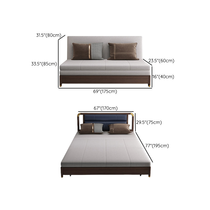 Divano letto in legno in legno massiccio di divano di lino convertibile in grigio