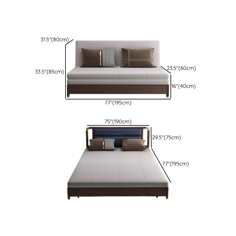 Divano letto in legno in legno massiccio di divano di lino convertibile in grigio