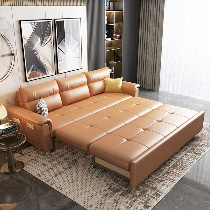 Flared Arms Sleeper Sofa Faux Leather Upholstered Futon Sleeper Sofa Clearhalo 'furn' 'furn_futons' 'Furniture' 'Futons & Daybeds' 'Futons' 'Living Room Furniture' 7121495