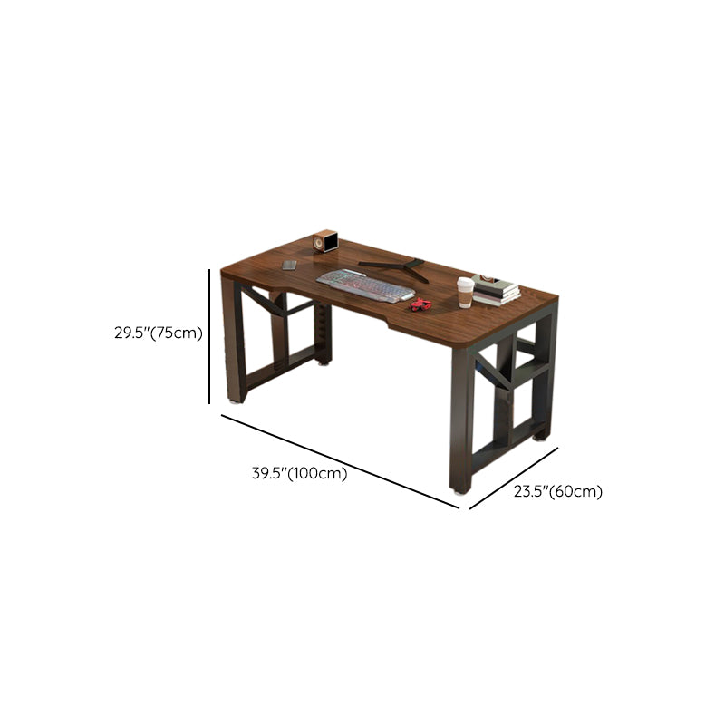 Modern Gaming Desk Antique Finish Wooden Writing Desk with Metal Legs Clearhalo 'furn' 'furn_office_desk' 'Furniture' 'Office Desks' 'Office Furniture' 'office_desk' 7121532