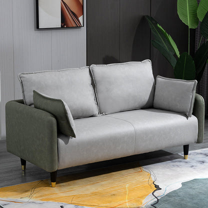 Contemporary Sofa with 2 Pillows Tuxedo Arm Living Room Faux Leather Settee