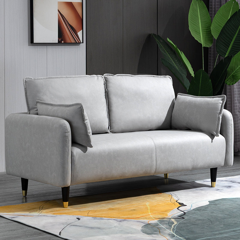 Contemporary Sofa with 2 Pillows Tuxedo Arm Living Room Faux Leather Settee