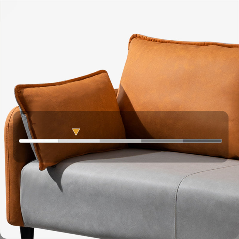 Contemporary Sofa with 2 Pillows Tuxedo Arm Living Room Faux Leather Settee