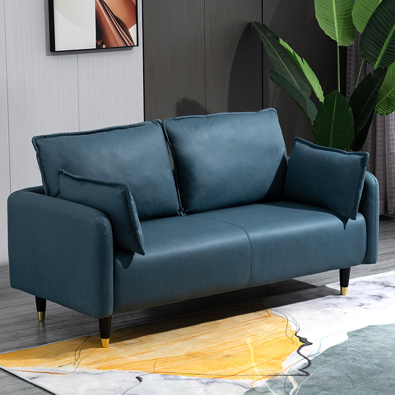 Contemporary Sofa with 2 Pillows Tuxedo Arm Living Room Faux Leather Settee