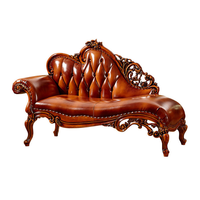 Traditional Genuine Leather Chair One Armed Rolled Arms Accent Chaise Brown Clearhalo 'Chairs & Seating' 'Chaise Lounge' 'chaise_lounge' 'furn' 'furn_chaise_lounge' 'Furniture' 'Living Room Furniture' 7128216