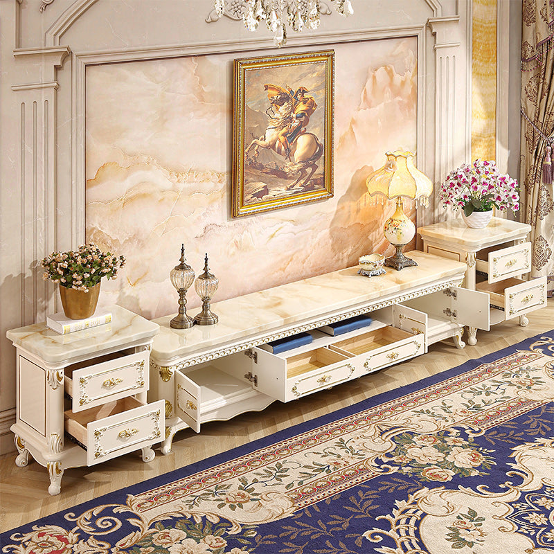 Support multimédia TV moderne Console multimédia TV en marbre avec 2 tiroirs