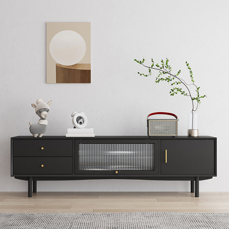 Glam TV Media Stand Solid Wood TV Media Console with Drawers 87"L x 16"W x 20"H Black Clearhalo 'furn' 'furn_tv_stands_entertainment_centers' 'Furniture' 'Living Room Furniture' 'TV Stands & Entertainment Centers' 'TV Stands & Media Storage Furniture' 'tv_stands_entertainment_centers' 7129197