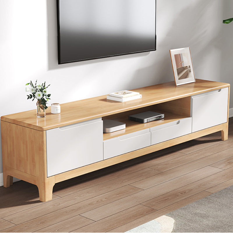 Scandinavian TV Media Stand Solid Wood TV Media Console with Drawers Natural Wood White Clearhalo 'furn' 'furn_tv_stands_entertainment_centers' 'Furniture' 'Living Room Furniture' 'TV Stands & Entertainment Centers' 'TV Stands & Media Storage Furniture' 'tv_stands_entertainment_centers' 7129256