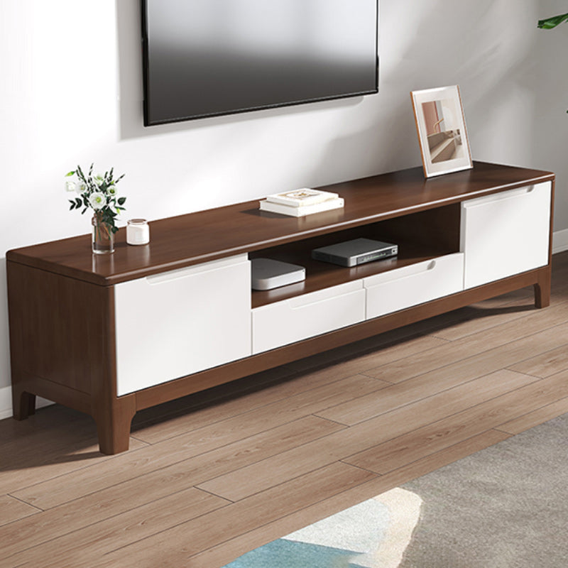 Scandinavian TV Media Stand Solid Wood TV Media Console with Drawers Walnut White Clearhalo 'furn' 'furn_tv_stands_entertainment_centers' 'Furniture' 'Living Room Furniture' 'TV Stands & Entertainment Centers' 'TV Stands & Media Storage Furniture' 'tv_stands_entertainment_centers' 7129257