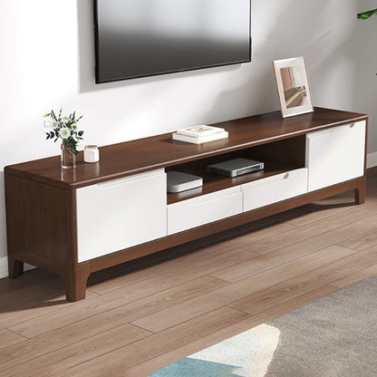 Scandinavian TV Media Stand Solid Wood TV Media Console with Drawers Walnut White Clearhalo 'furn' 'furn_tv_stands_entertainment_centers' 'Furniture' 'Living Room Furniture' 'TV Stands & Entertainment Centers' 'TV Stands & Media Storage Furniture' 'tv_stands_entertainment_centers' 7129257