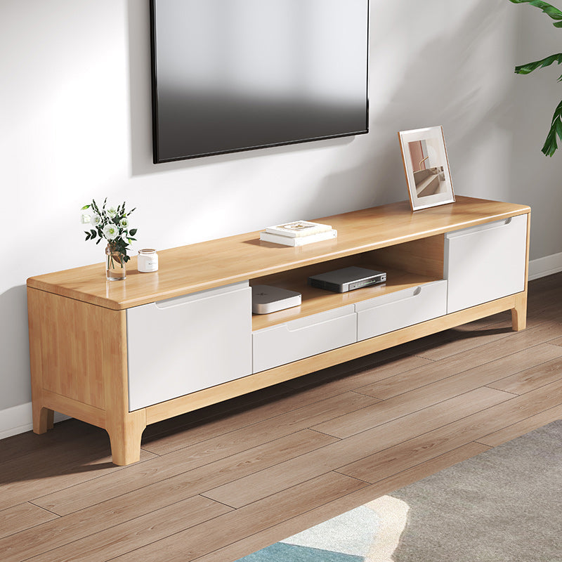 Scandinavian TV Media Stand Solid Wood TV Media Console with Drawers 79"L x 15"W x 19"H Natural Wood White Clearhalo 'furn' 'furn_tv_stands_entertainment_centers' 'Furniture' 'Living Room Furniture' 'TV Stands & Entertainment Centers' 'TV Stands & Media Storage Furniture' 'tv_stands_entertainment_centers' 7129258