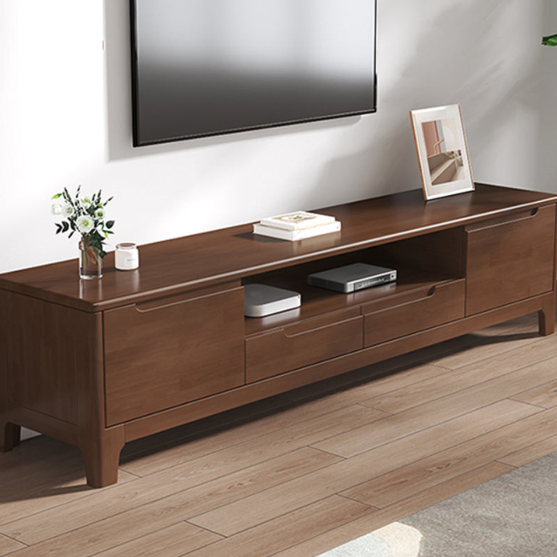 Scandinavian TV Media Stand Solid Wood TV Media Console with Drawers 79"L x 15"W x 19"H Nut-Brown Clearhalo 'furn' 'furn_tv_stands_entertainment_centers' 'Furniture' 'Living Room Furniture' 'TV Stands & Entertainment Centers' 'TV Stands & Media Storage Furniture' 'tv_stands_entertainment_centers' 7129259