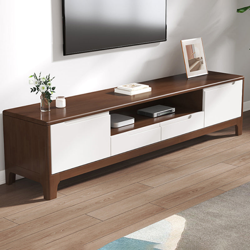 Scandinavian TV Media Stand Solid Wood TV Media Console with Drawers 79"L x 15"W x 19"H Walnut White Clearhalo 'furn' 'furn_tv_stands_entertainment_centers' 'Furniture' 'Living Room Furniture' 'TV Stands & Entertainment Centers' 'TV Stands & Media Storage Furniture' 'tv_stands_entertainment_centers' 7129262