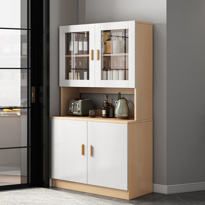 Contemporary Dining Hutch Wood Hutch Buffet with Doors for Dining Room 31"L x 13"W x 72"H Cherry Wood Upper & Lower Cabinets Clearhalo 'Display & China Cabinets' 'display_china_cabinets' 'furn' 'furn_display_china_cabinets' 'Furniture' 'Kitchen & Dining Furniture' 7129461