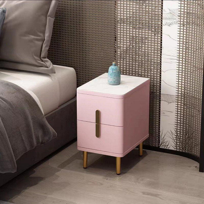 Stone Nightstand Classic Glam Bedside Cabinet with 2 Drawers Pink 1 Piece Clearhalo 'Bedroom Furniture' 'furn' 'furn_night_stand' 'Furniture' 'night_stand' 'Nightstands' 7129496