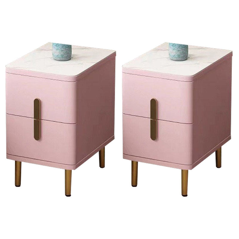 Stone Nightstand Classic Glam Bedside Cabinet with 2 Drawers Pink 2 Piece Set Clearhalo 'Bedroom Furniture' 'furn' 'furn_night_stand' 'Furniture' 'night_stand' 'Nightstands' 7129498