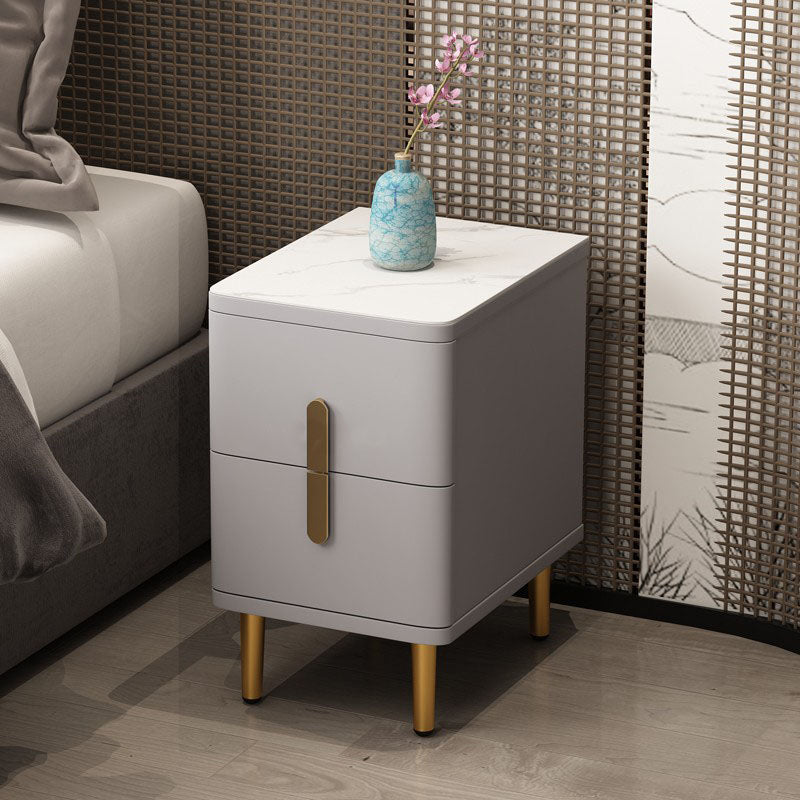 Stone Nightstand Classic Glam Bedside Cabinet with 2 Drawers Light Gray 1 Piece Clearhalo 'Bedroom Furniture' 'furn' 'furn_night_stand' 'Furniture' 'night_stand' 'Nightstands' 7129499