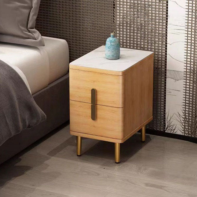 Stone Nightstand Classic Glam Bedside Cabinet with 2 Drawers 10"L x 16"W x 21"H Natural 1 Piece Clearhalo 'Bedroom Furniture' 'furn' 'furn_night_stand' 'Furniture' 'night_stand' 'Nightstands' 7129500