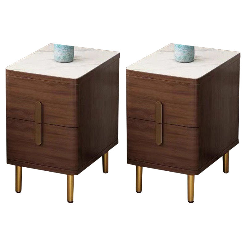 Stone Nightstand Classic Glam Bedside Cabinet with 2 Drawers Nut-Brown 2 Piece Set Clearhalo 'Bedroom Furniture' 'furn' 'furn_night_stand' 'Furniture' 'night_stand' 'Nightstands' 7129512