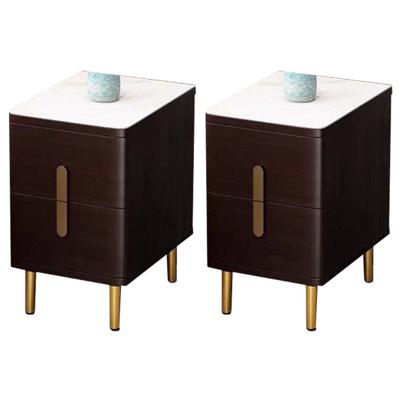 Stone Nightstand Classic Glam Bedside Cabinet with 2 Drawers Dark Walnut 2 Piece Set Clearhalo 'Bedroom Furniture' 'furn' 'furn_night_stand' 'Furniture' 'night_stand' 'Nightstands' 7129514