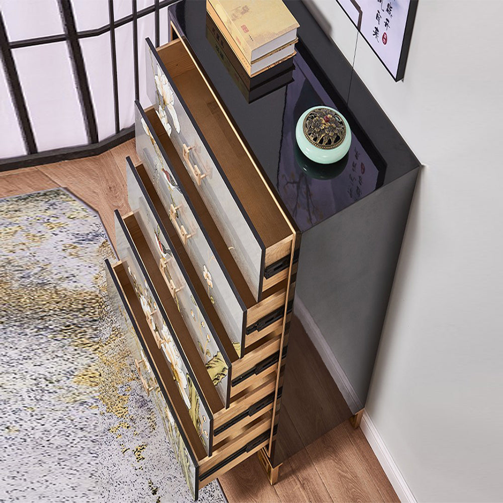 Commode en bois massif de coffre de rangement traditionnel avec 5 tiroirs, largeur de 15,6 pouces