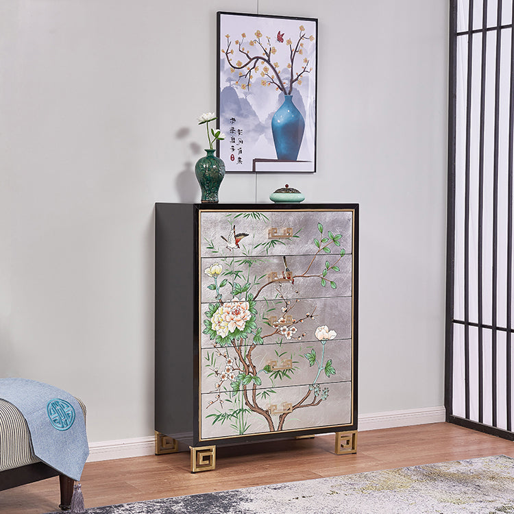 Commode en bois massif de coffre de rangement traditionnel avec 5 tiroirs, largeur de 15,6 pouces