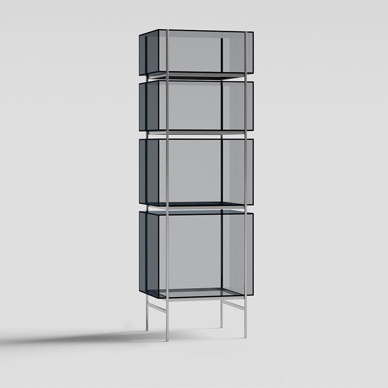 Contemporary Closed Back Standard Bookshelf Acrylic Bookcase with Shelves for Study Room 23.6"L x 15.7"W x 72.8"H Grey Clearhalo 'Bookcases' 'furn' 'furn_bookcases' 'Furniture' 'Office Furniture' 7130102