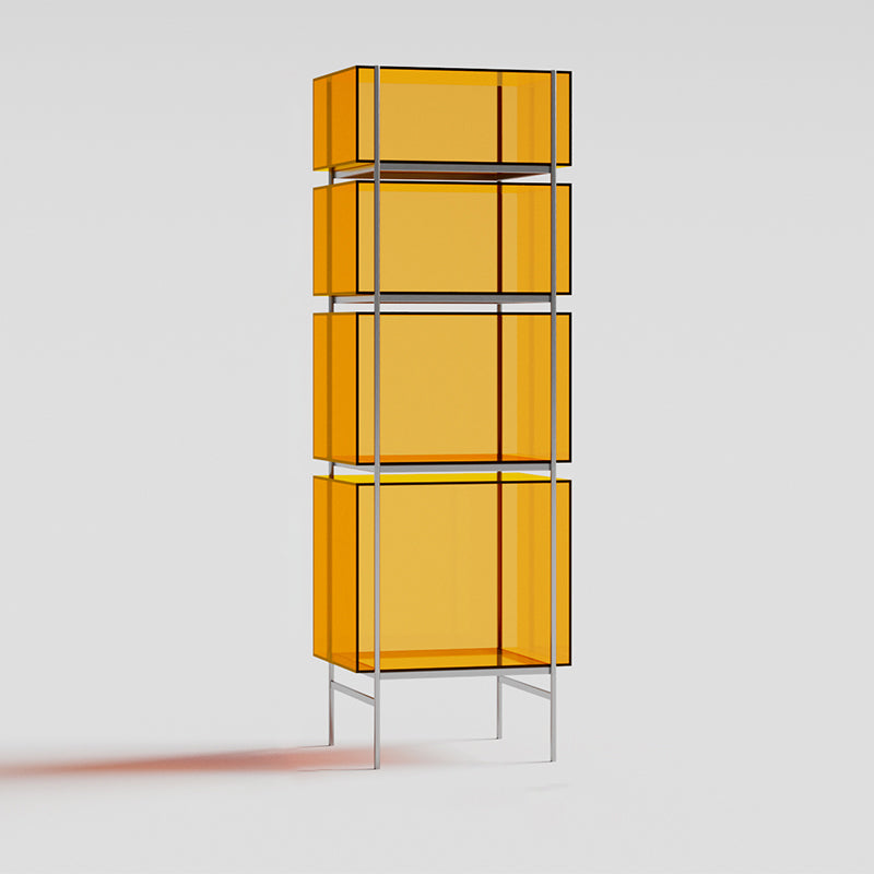 Contemporary Closed Back Standard Bookshelf Acrylic Bookcase with Shelves for Study Room 23.6"L x 15.7"W x 72.8"H Orange Clearhalo 'Bookcases' 'furn' 'furn_bookcases' 'Furniture' 'Office Furniture' 7130108