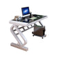 Contemporary Gaming Desk Antique Finish Glass Top Office Desk with Metal Legs Clearhalo 'furn' 'furn_office_desk' 'Furniture' 'Office Desks' 'Office Furniture' 'office_desk' 7130337