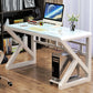 Glass Top Computer Desk Antique Finish Gaming Desk with Metal Legs