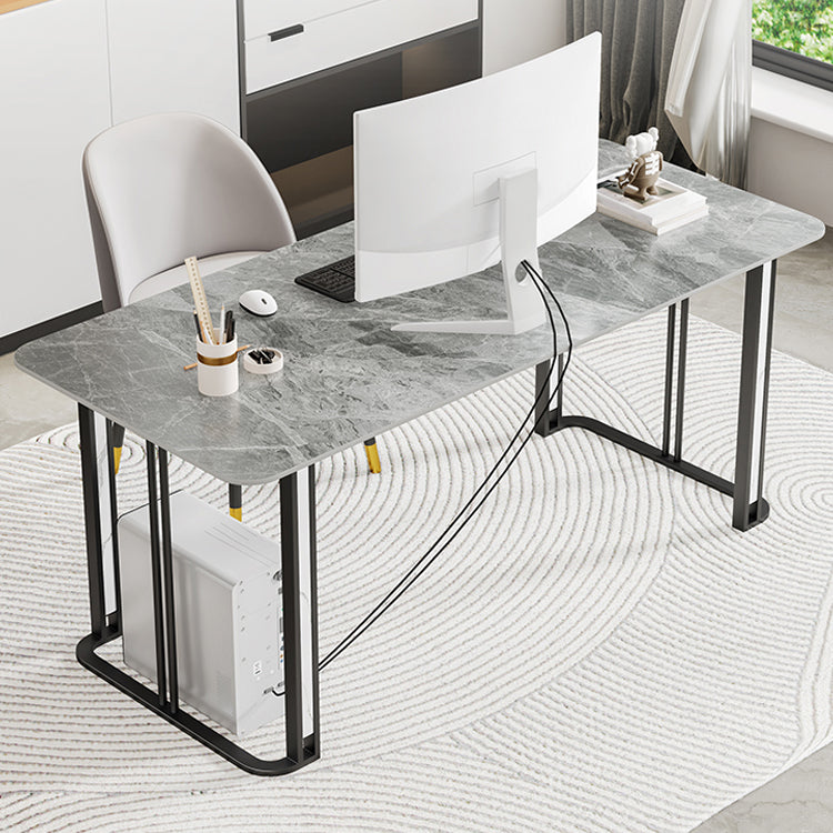 Contemporary Rectangular Office Desk Antique Finish Writing Desk with Metal Legs Gray Clear Clearhalo 'furn' 'furn_office_desk' 'Furniture' 'Office Desks' 'Office Furniture' 'office_desk' 7130472