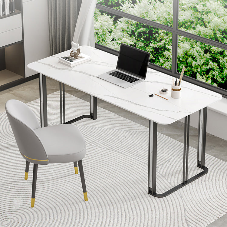 Contemporary Rectangular Office Desk Antique Finish Writing Desk with Metal Legs Clearhalo 'furn' 'furn_office_desk' 'Furniture' 'Office Desks' 'Office Furniture' 'office_desk' 7130474