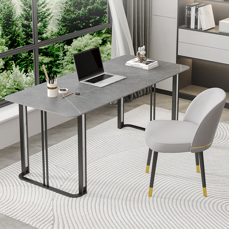 Contemporary Rectangular Office Desk Antique Finish Writing Desk with Metal Legs Gray Clearhalo 'furn' 'furn_office_desk' 'Furniture' 'Office Desks' 'Office Furniture' 'office_desk' 7130480